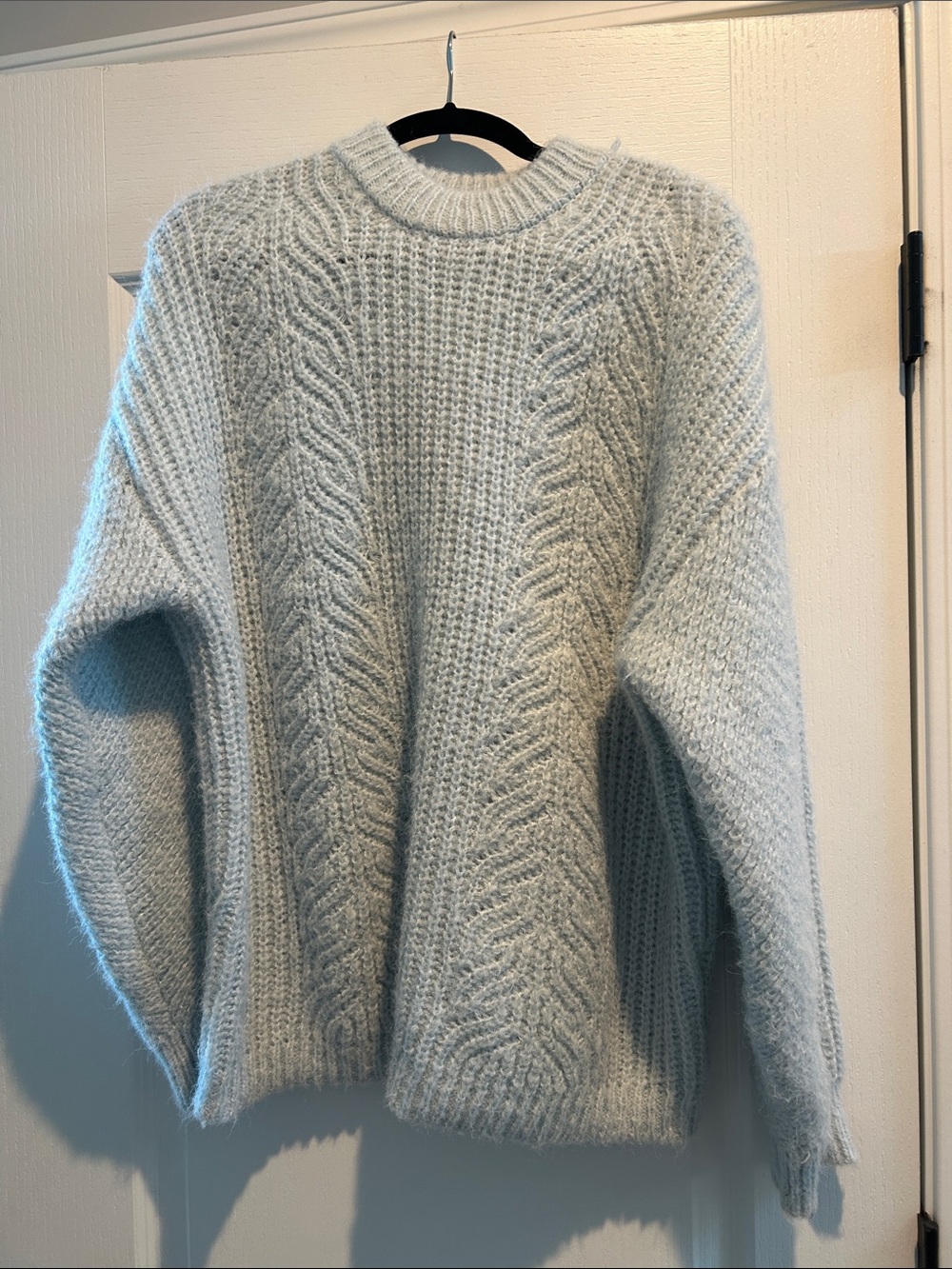 Topshop Pale Blue Cozy Cable-Knit Crewneck Sweater